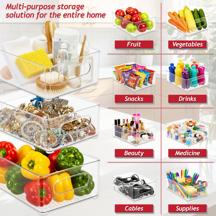 Storage Container Organiser Trays Clear Fridge Food Drink Pantry Cupboard Household Storing Drawers Small Medium Large Set (Pack of 9)