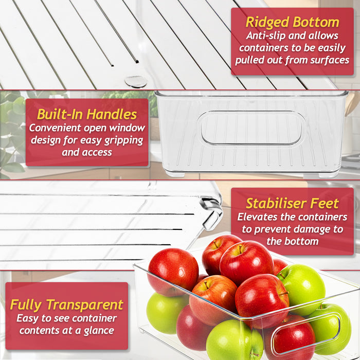 Storage Container Organiser Trays Clear Fridge Food Drink Pantry Cupboard Household Storing Drawers Small Medium Large Set (Pack of 9)