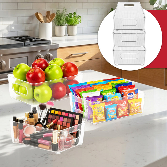 Storage Container Organiser Trays Clear Fridge Food Drink Pantry Cupboard Household Storing Drawers Small Medium Large Set (Pack of 9)
