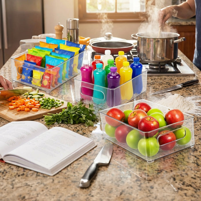 Storage Container Organiser Trays Clear Fridge Food Drink Pantry Cupboard Household Storing Drawers Small Medium Large Set (Pack of 9)