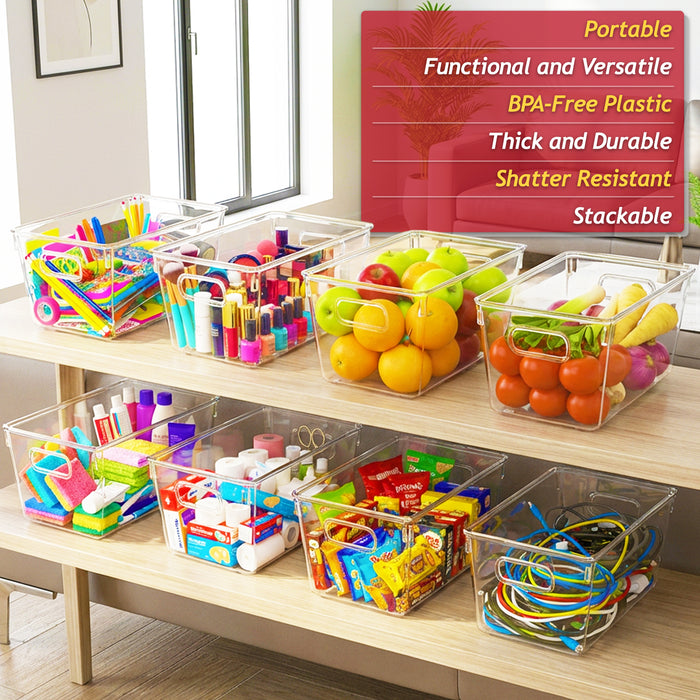 Stackable Storage Container Organiser Box Trays with Lids Clear Fridge Food Drink Pantry Cupboard Household Storing Drawers Set (Pack of 4)