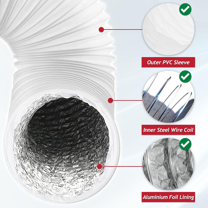 Portable Air Conditioner Hose Vent Extension Kit UNIVERSAL Heat Insulated PVC Aluminium Foil Lined AC Outlet Pipe (6m, 5" / 125mm)