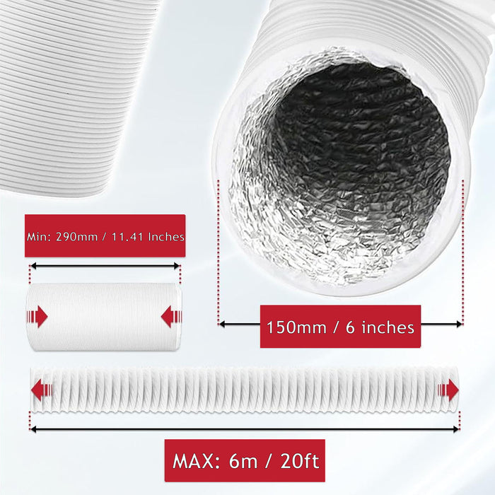 Cooker Hood Vent Hose 6" 6m Universal Aluminium Foil Insulated Extractor Pipe