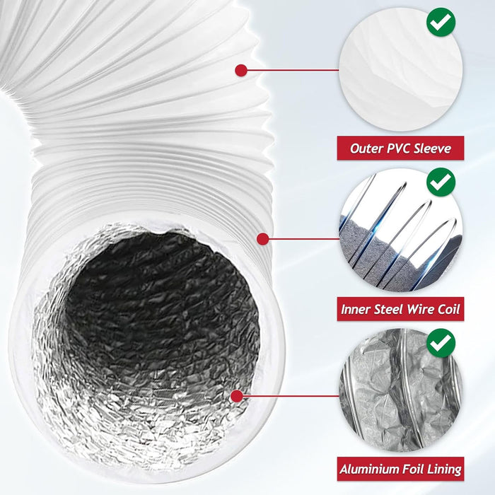 Cooker Hood Vent Hose 6" 6m Universal Aluminium Foil Insulated Extractor Pipe