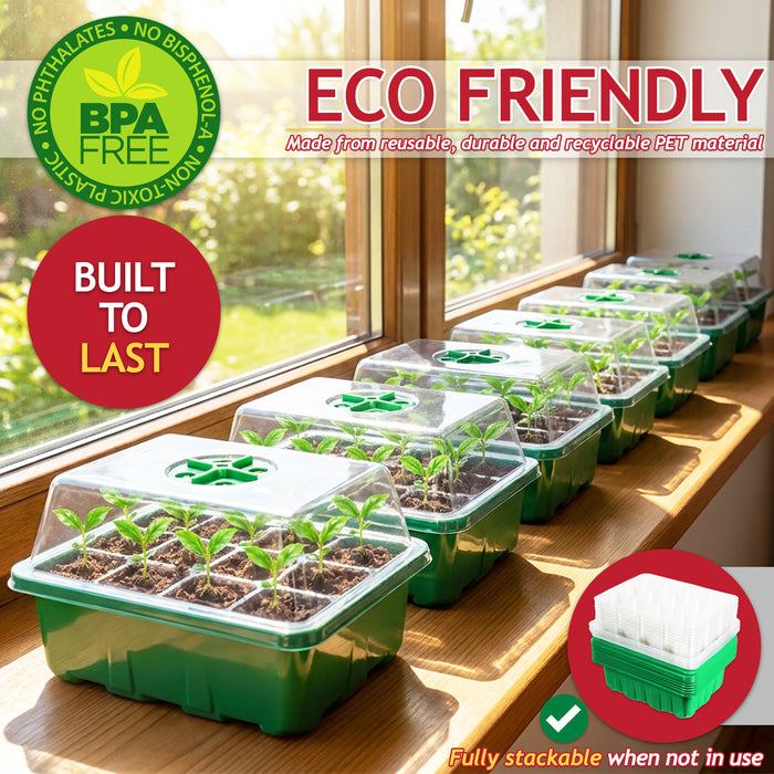 Seed Starting Propagator Tray Garden Plant Seedling Germination Starter Grow Kit (Pack of 10, 120 Cells)