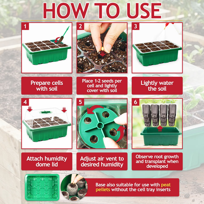 Seed Starting Propagator Tray Garden Plant Seedling Germination Starter Grow Kit (Pack of 20, 240 Cells)