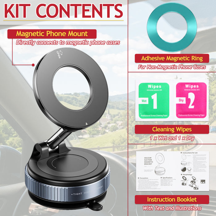 Magnetic Car Phone Holder for Apple iPhone 12 13 14 15 16 17 fits MagSafe Case Adjustable 360° Rotation Dashboard Windscreen Mount