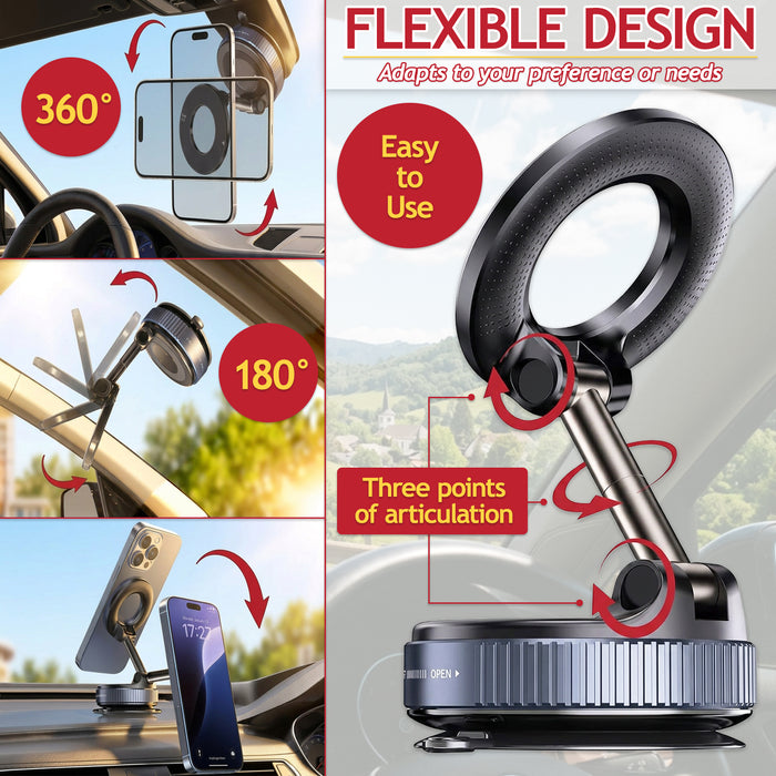 Magnetic Car Phone Holder for Apple iPhone 12 13 14 15 16 17 fits MagSafe Case Adjustable 360° Rotation Dashboard Windscreen Mount