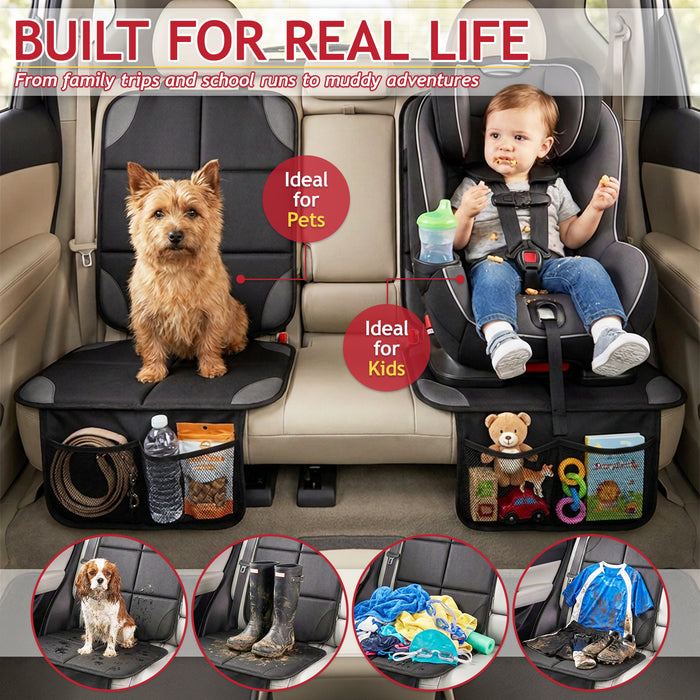 Universal Car Seat Cover Protector with Storage Pockets for Child Seats Dogs Kids Pets