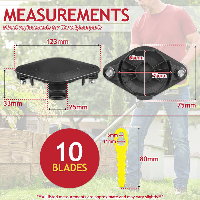 Blade Connection Head for Ryobi Grass Strimmer Trimmer + 10 Replacement Heavy Duty Blades (RAC155 RAC157 RAC158)