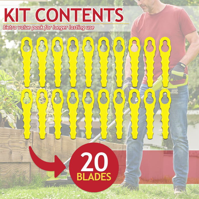 Heavy Duty Double Serrated Blades for Ryobi RAC155 RAC157 RAC158 Grass Strimmer Trimmer (Pack of 20 Replacements)
