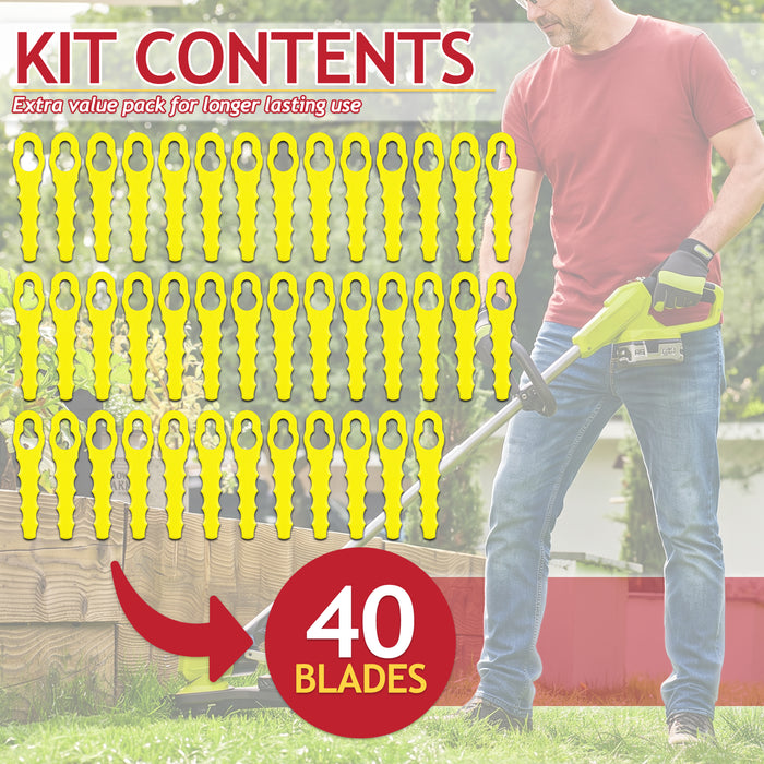 Heavy Duty Double Serrated Blades for Ryobi RAC155 RAC157 RAC158 Grass Strimmer Trimmer (Pack of 40 Replacements)