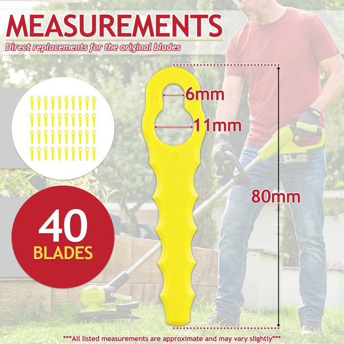 Heavy Duty Double Serrated Blades for Ryobi RAC155 RAC157 RAC158 Grass Strimmer Trimmer (Pack of 40 Replacements)