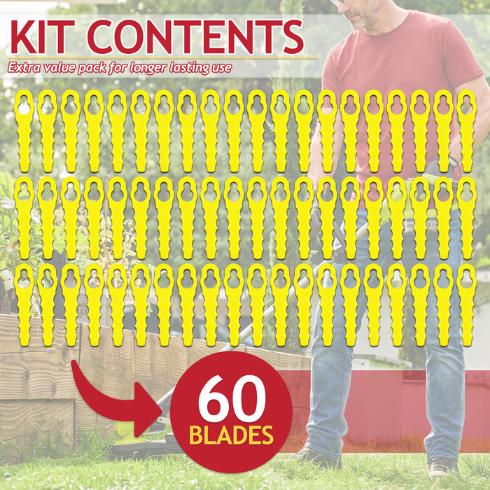 Heavy Duty Double Serrated Blades for Ryobi RAC155 RAC157 RAC158 Grass Strimmer Trimmer (Pack of 60 Replacements)