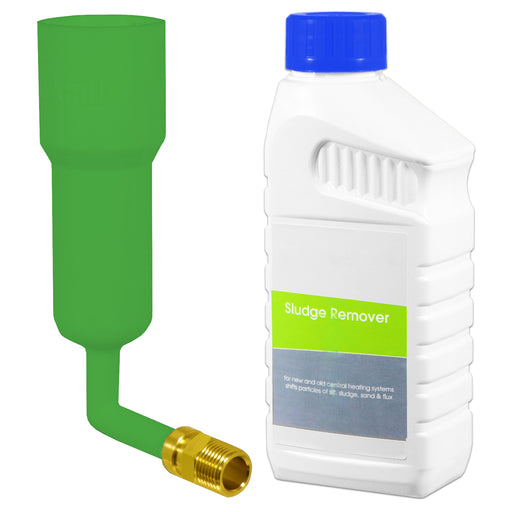 Central Heating Sludge Remover Concentrate Boiler Pipes Liquid (500ml Bottle) + Radiator Dosing Funnel Tool