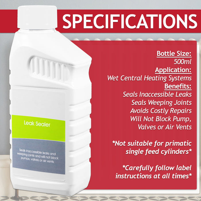 Central Heating Leak Sealer Concentrate Liquid (500ml Bottle) + Radiator Dosing Funnel Tool + Draining Tub