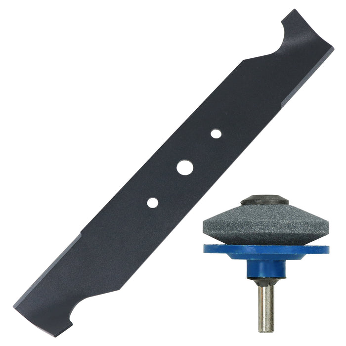 Hi Lift Metal Blade for Hayter Harrier Hobby Hunter Motif Ranger Lawnmower (40cm / 16") + Drill Sharpener Attachment