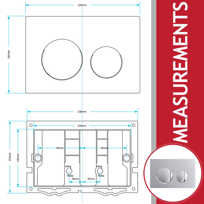 Luxury Flush Plate Kit for Skylo Concealed Toilet Cistern Wall Hung Frame (Chrome Silver, 245mm x 165mm)