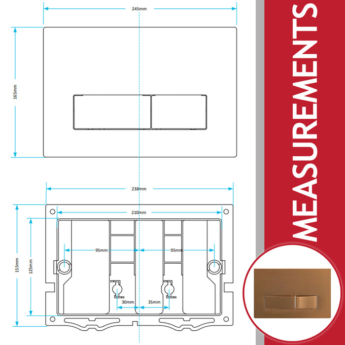 Luxury Concealed Toilet Cistern Flush Plate Kit for Skylo Wall Hung Frame (Brushed Copper, 245mm x 165mm)