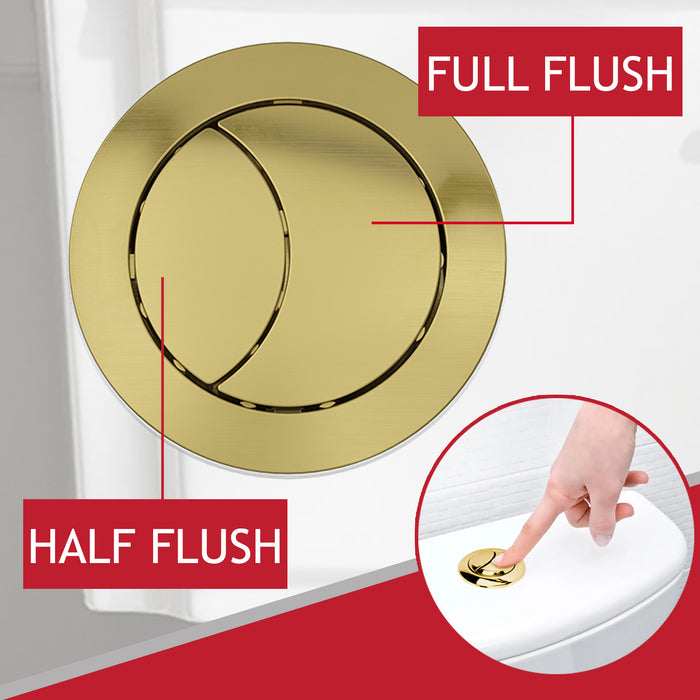 Universal Toilet Cistern Dual Flush Push Button Kit for 20mm 40mm 50mm 60mm Lid Hole (Brushed Brass)