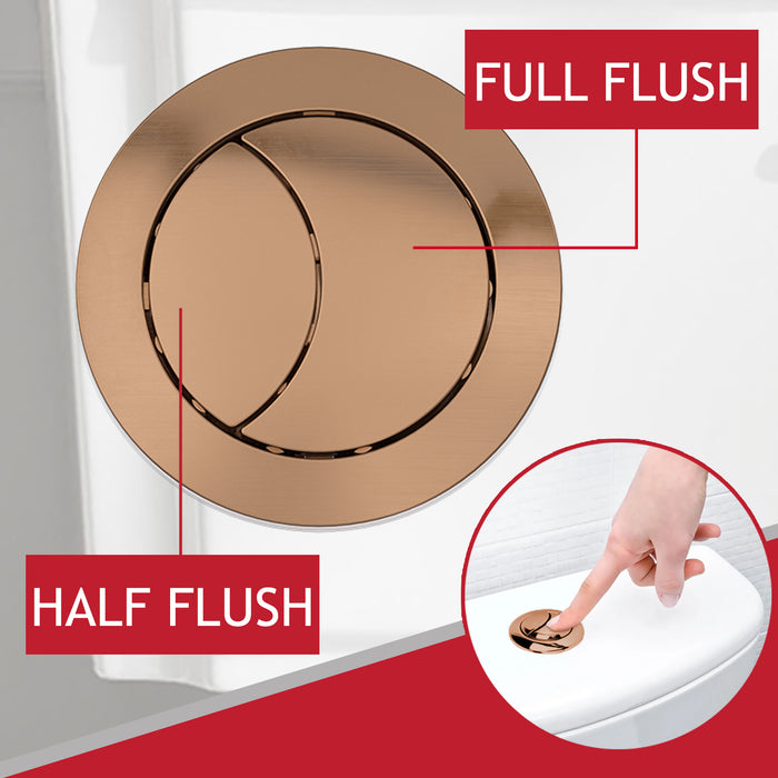 Universal Toilet Cistern Dual Flush Push Button Kit for 20mm 40mm 50mm 60mm Lid Hole (Brushed Copper)