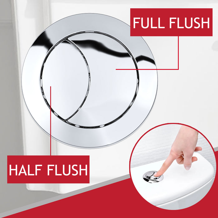 Universal Toilet Cistern Dual Flush Push Button Kit for 20mm 40mm 50mm 60mm Lid Hole (Chrome Silver)