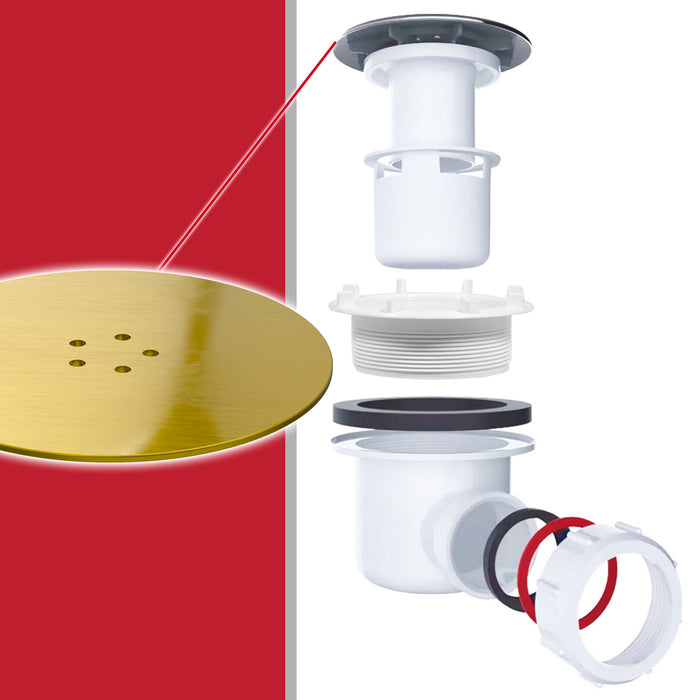 Shower Trap for 90mm Tray Plug Hole 1.5" Luxury Drain Water Waste Dome Base Kit (Brushed Brass)