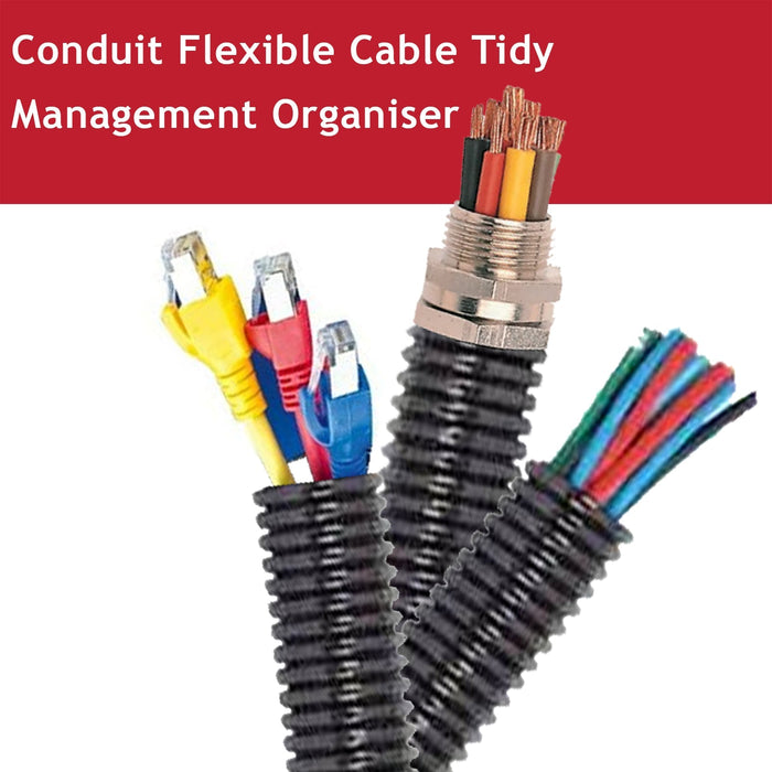 51mm Cable Conduit Flexible Tube Tidy Sleeving Organiser Black 10m