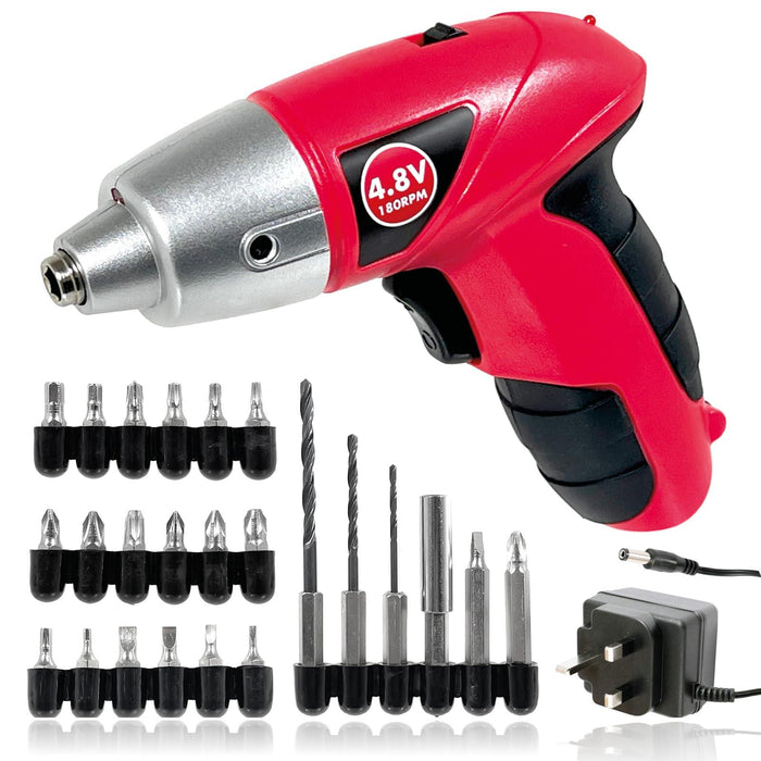 SPARES2GO 4.8v Cordless Rechargeable Electric Screwdriver Combi Drill & Bit Set