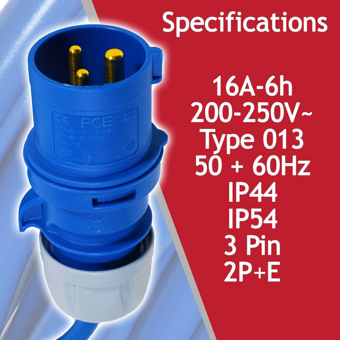16A Extension Lead 14m 240V 1.5mm Extra Long Outdoor Construction Site Generator Power Cable (Blue)