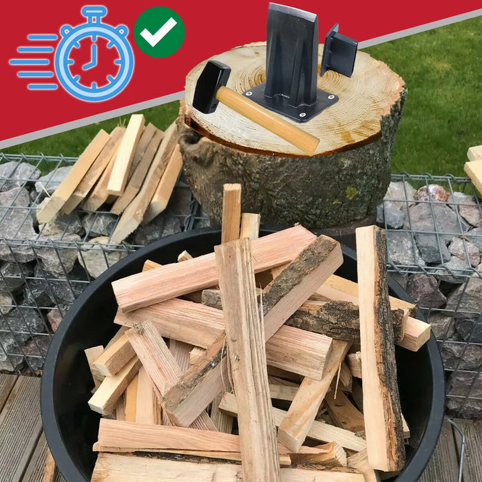 Kindling Splitter Blade Sharpener Drill Attachment Safety Goggles Kit Log Wood Splitting Chisel Wedge Set (Large)