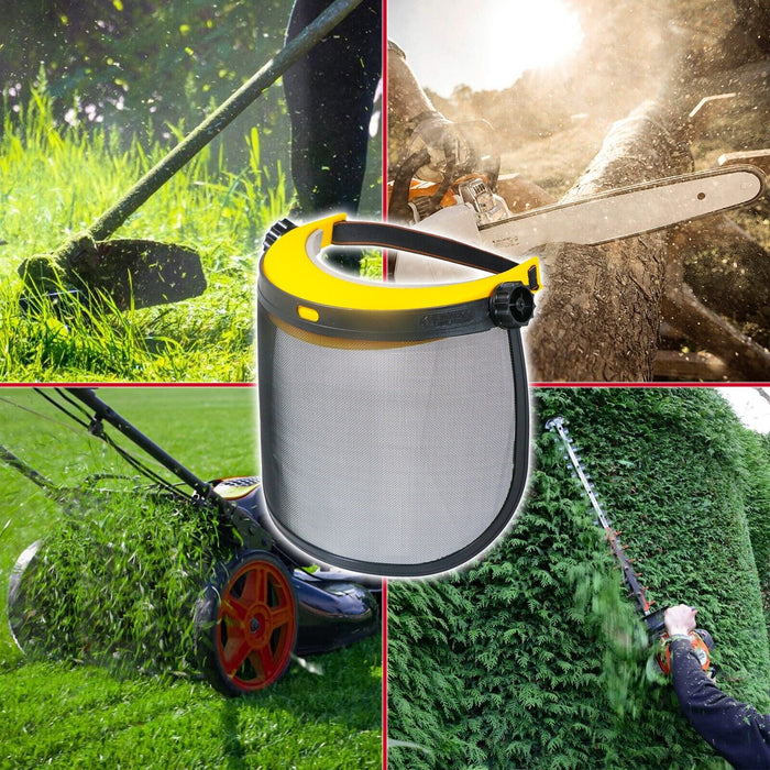 Full Face Protective Shield Strimming Trimming Chainsaw Garden Metal Mesh Visor (One Size, Adjustable Headband)