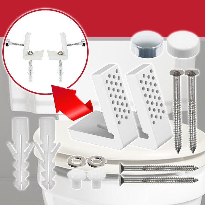 Toilet Pan Fixing Kit Angled Floor WC Bidet Basin Bathroom Bracket Set (White and Chrome Silver Caps)