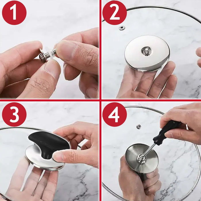 Universal Pan Lid Handle 6cm Saucepan Slow Cooker Steamer Pot Knobs (Black / Chrome Silver, Pack of 4)