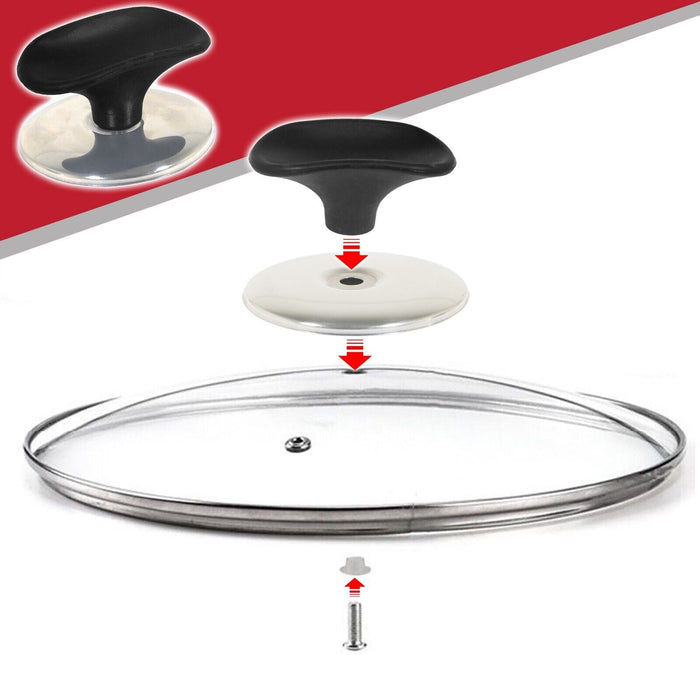 Universal Pan Lid Handle 6cm Saucepan Slow Cooker Steamer Pot Knobs (Black / Chrome Silver, Pack of 3)