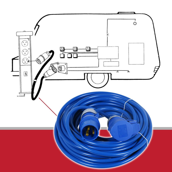 16A Extension Lead 14m 240V 1.5mm Extra Long Outdoor Caravan Motorhome Hook Up Power Cable (Blue)