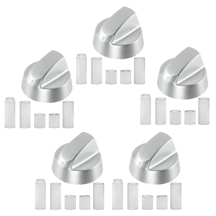 Control Knob Dial & Adaptors for ELBA Oven / Cooker (Silver, Pack of 5)