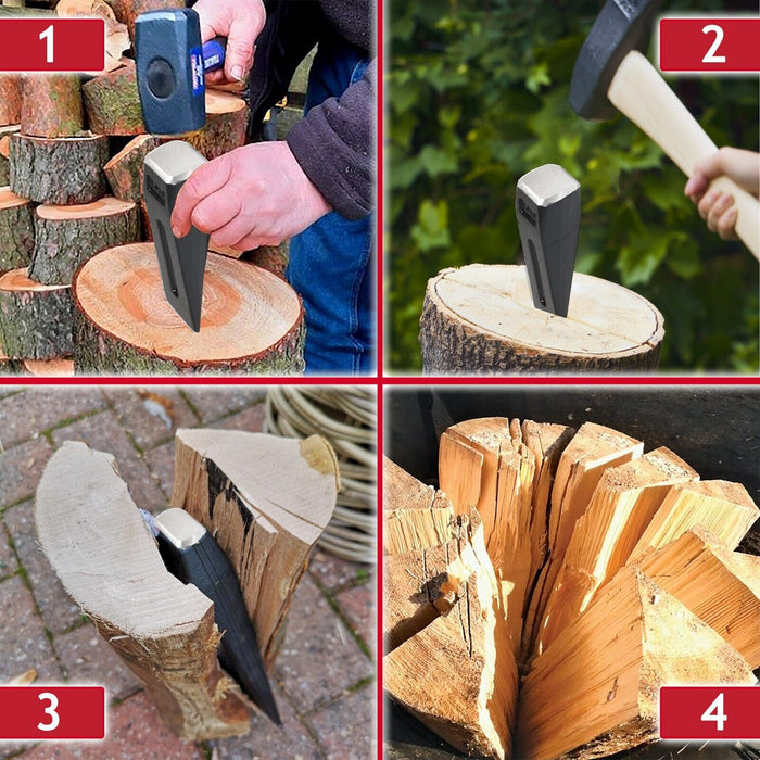Log Splitter Lump Hammer 2KG Club Mallet + 1.5KG 8" Chisel Wedge Wood Splitting Maul Kit