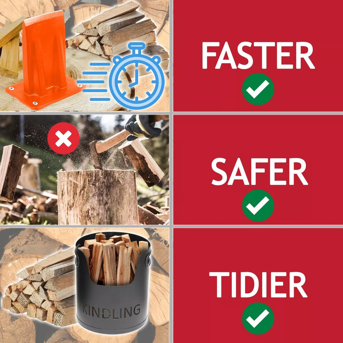 Kindling Splitter Lump Hammer Blade Sharpener Chisel Log Wood Splitting Kit