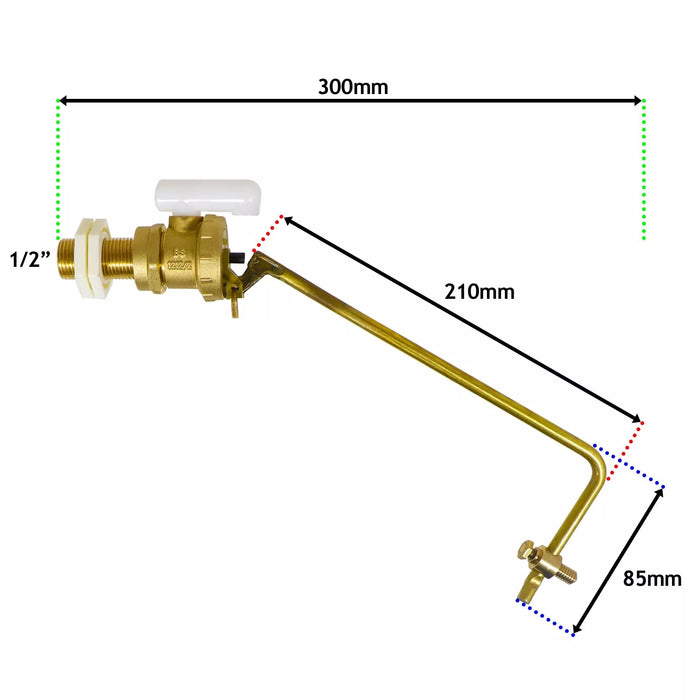 1/2" Part 2 Valve Low Pressure Side Entry Toilet Cistern Ballcock + 4 1/2" Ball Float Kit