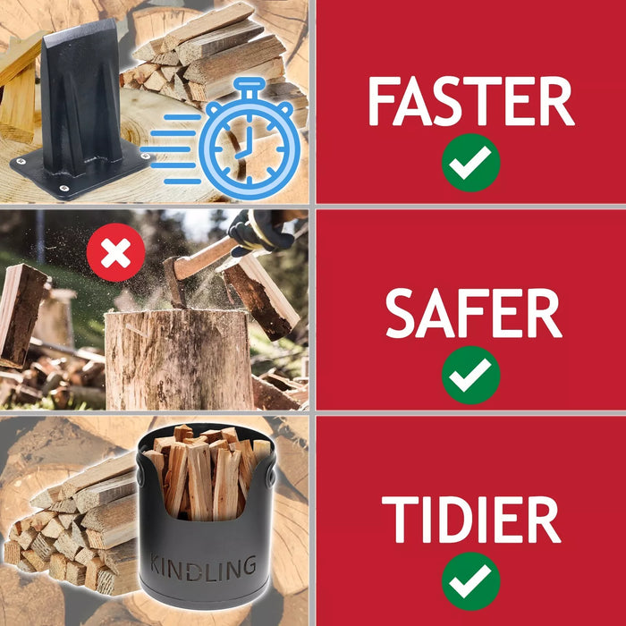 Kindling Splitter Blade Sharpener Drill Attachment Safety Goggles Kit Log Wood Splitting Chisel Wedge Set (Large)