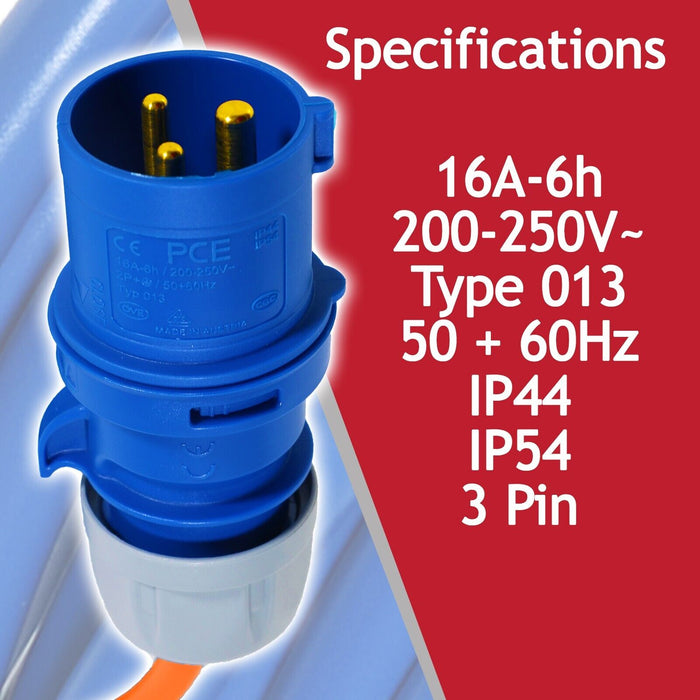 16A Extension Lead 14m 110V 1.5mm Extra Long Yellow Power Cable + 2 x 16 Amp Splitter Kit