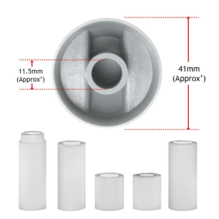Control Knob Dial & Adaptors for ELBA Oven / Cooker (Silver, Pack of 5)