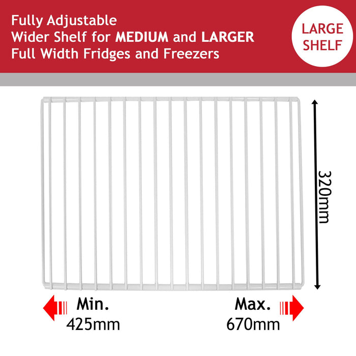 Fridge Shelf for ELECTROLUX Refrigerator Freezer Adjustable White Plastic Coated Extendable Arms (Large, 425mm - 670mm x 320mm)