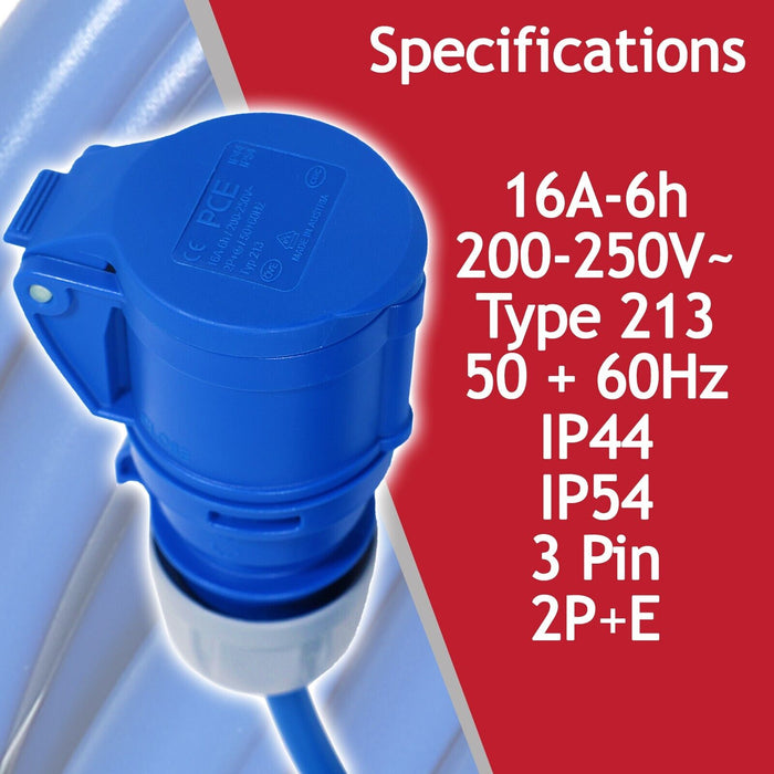 16A Extension Lead 14m Heavy Duty 240V 2.5mm Blue Power Cable + 2 x 16 Amp Splitter Kit