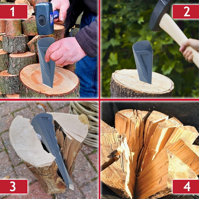 Twisted Log Splitter 2.5KG 9" Steel Wedge + 4lb Lump Club Hammer Mallet Heavy Duty Kit