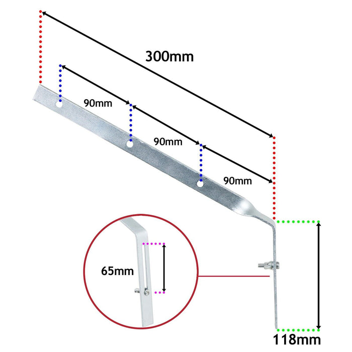 Gutter Side Rafter Bracket Universal Galvanised Steel Fascia Support Fixings (Pack of 10, 300mm)