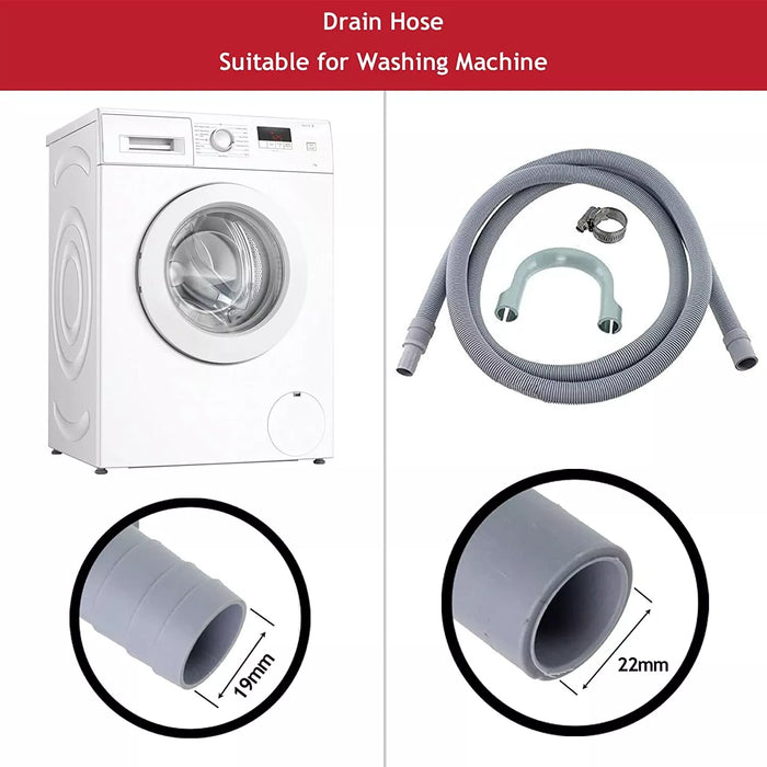 Drain Hose Extension Pipe Kit for Bosch Washing Machine Dishwasher (2.5m, 19mm / 22mm)