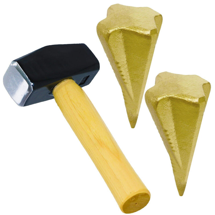 Log Splitter Hammer Kit (4lb / 2kg Lump Club Sledge + Wood Splitting Maul Wedges x 2)
