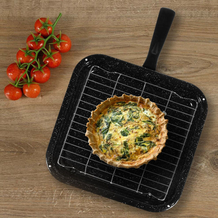 Small Square Grill Pan, Rack & Detachable Handle for Bompani + Spinflo Non-Stick (Black, 285 mm x 275 mm)